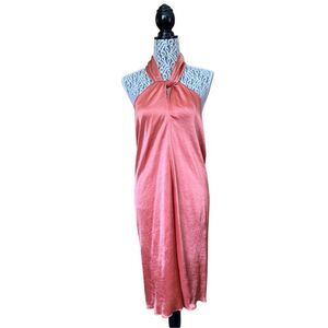 Nanushka Twist Front Satin Halter‎ Dress Peachy Copper Size M